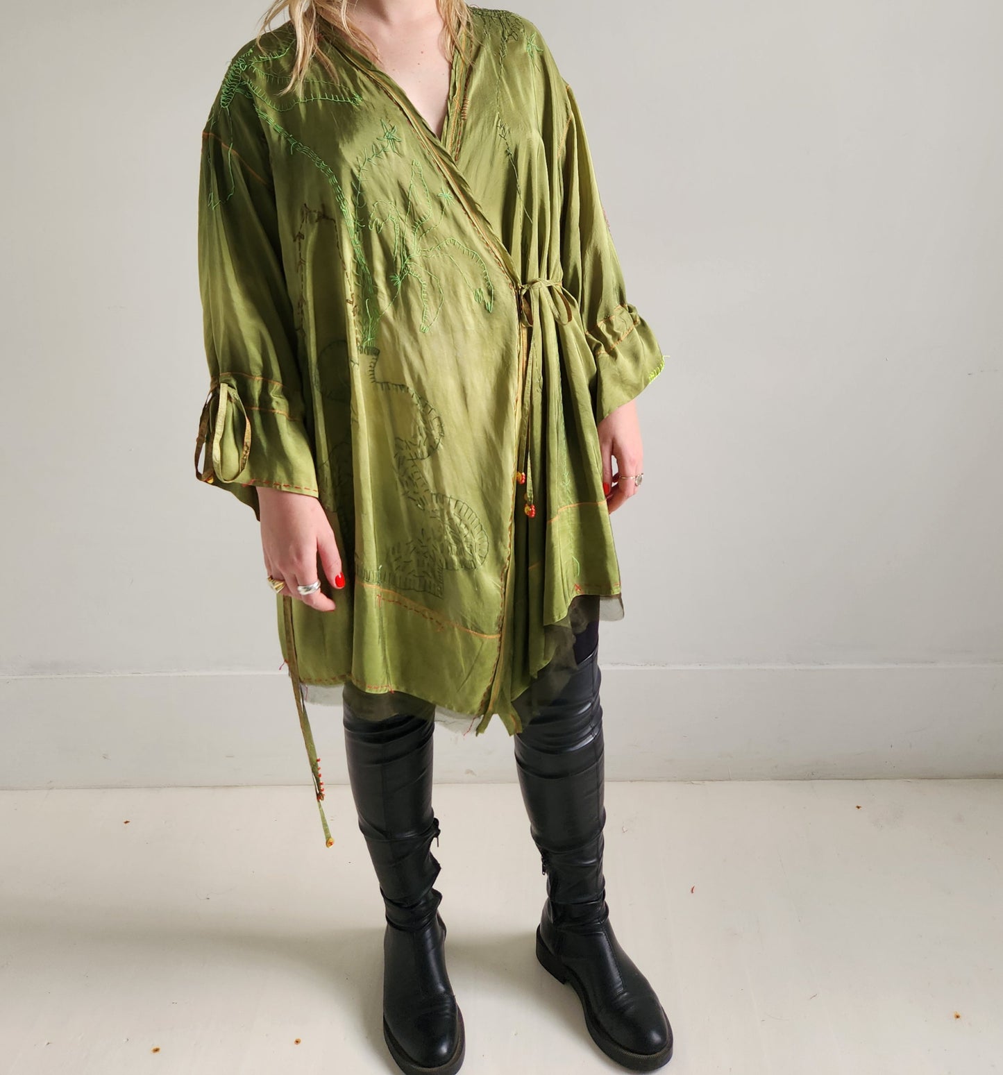 Green silk wrap dress